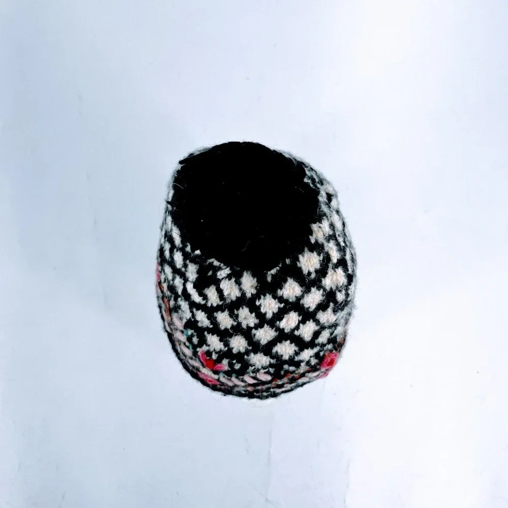 French Knot Anthropologie Merino‎ Wool Fair Isle Knit Floral Embroidered Beanie